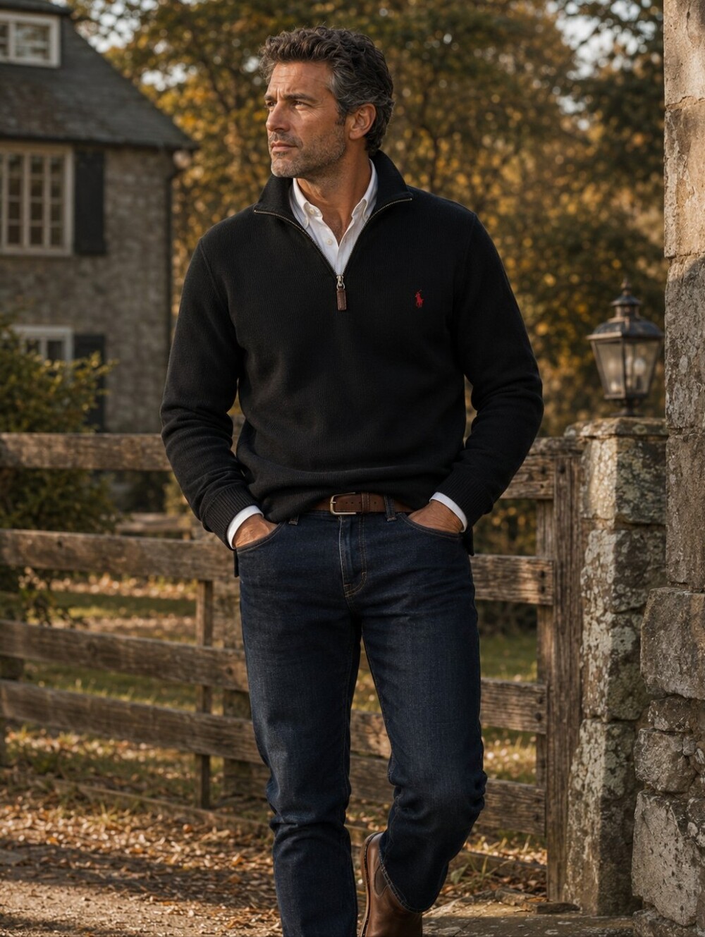Polo Ralph Lauren Black French Rib Quarter Zip Sweater XL